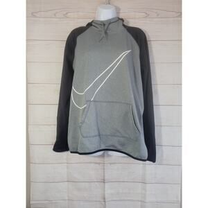 Nike Dri-Fit Womens XL Hoodie Grey Black Therma Fit Thumb Holes Swoosh